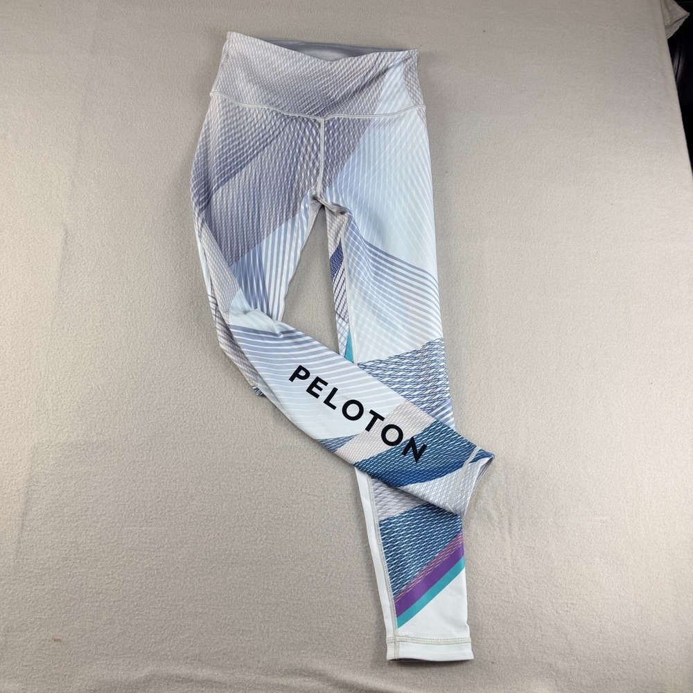 Peloton x WITH Womens Geometric Print High Rise Activewear Leggings Blue White
